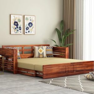 Mamta Furniture Sheesham Wood Foster 3 Seater Sofa Cum Bed for Living Room Three Seater Sofa Bed for Home Sofa Com Bed Sheesham Wood |(Honey Palm Leaf Stripes)